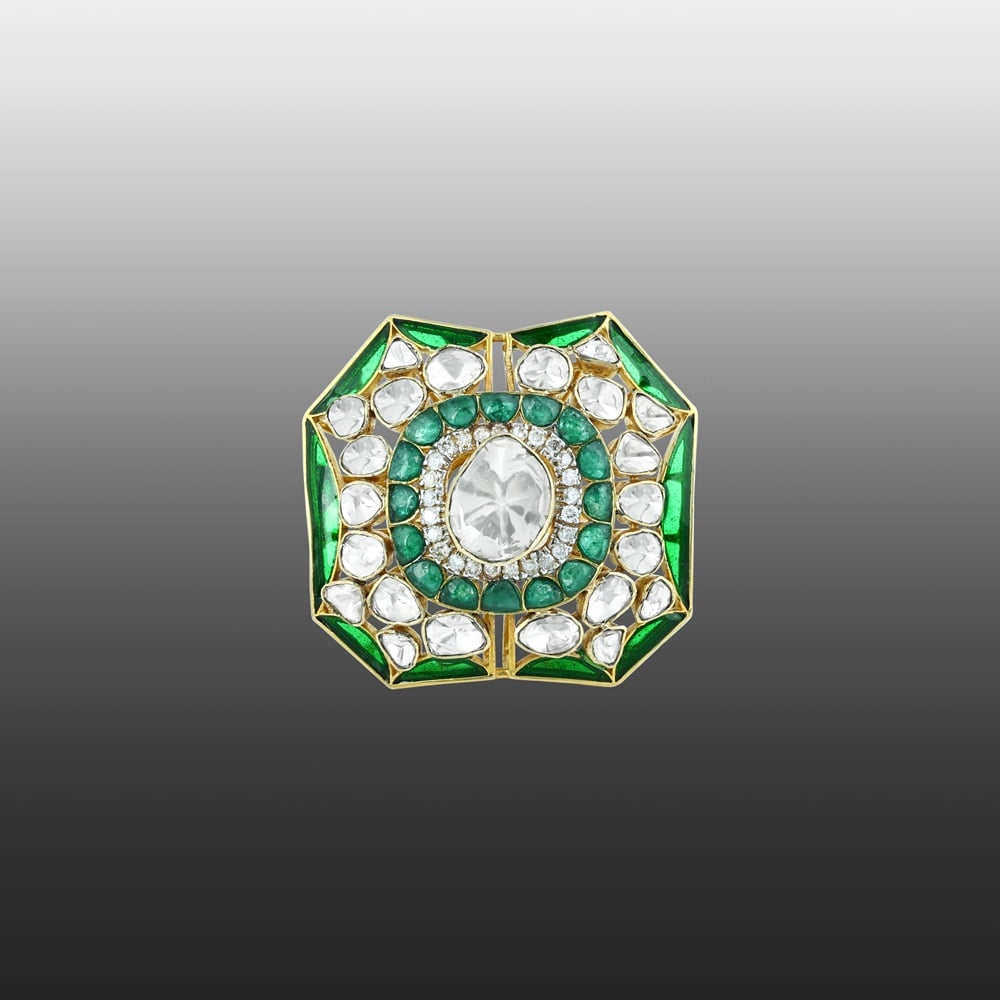 Polki Statement Ring with Green Accents
